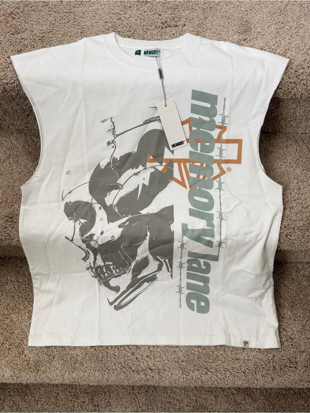 White Graphic Muscle Tank — Skull Print